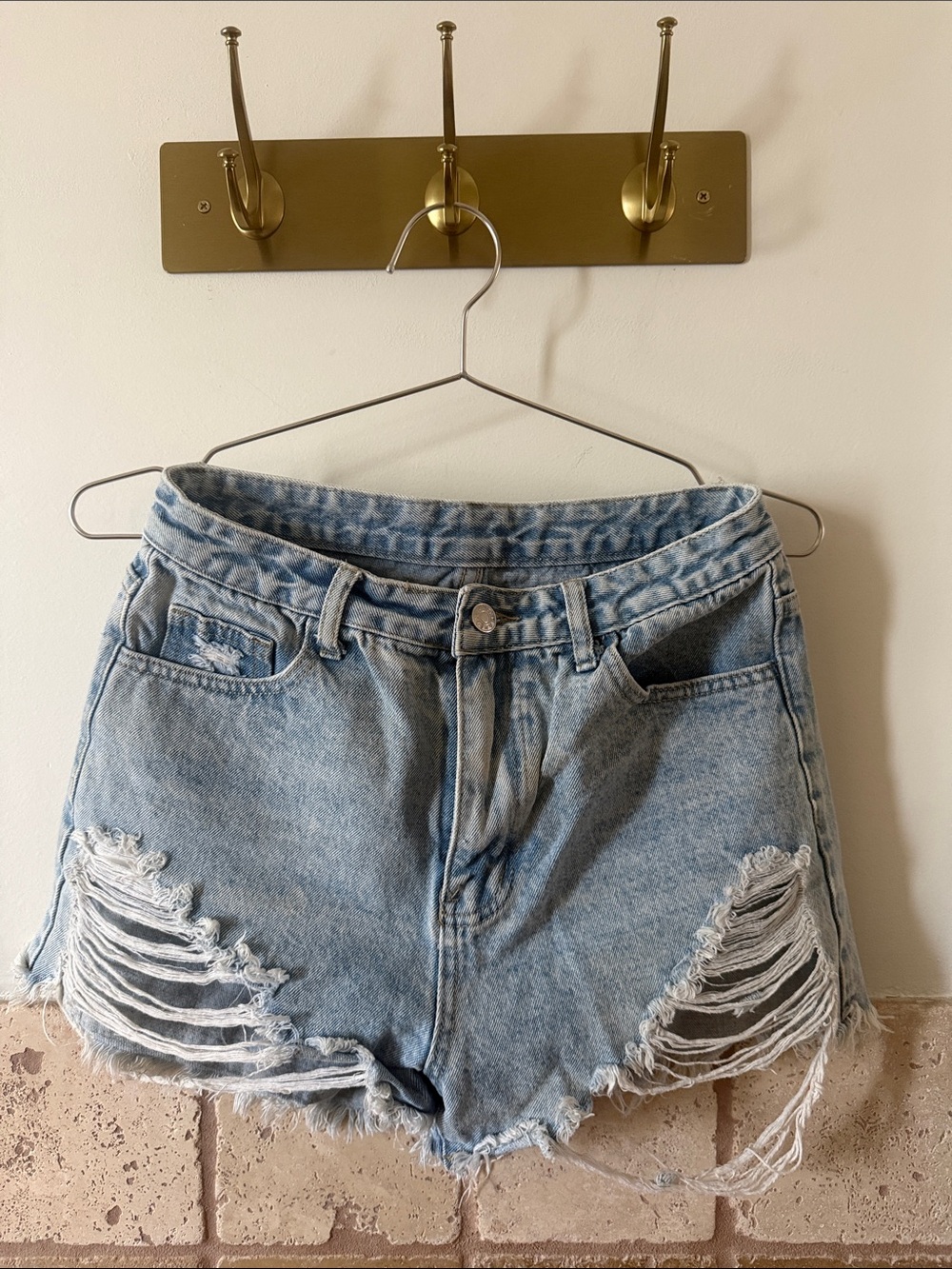 Distressed High-Waist Light Blue Denim Shorts
